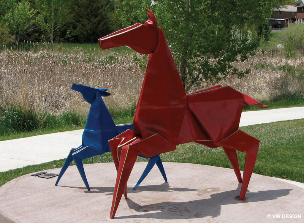 Red and Blue Pony sculpture